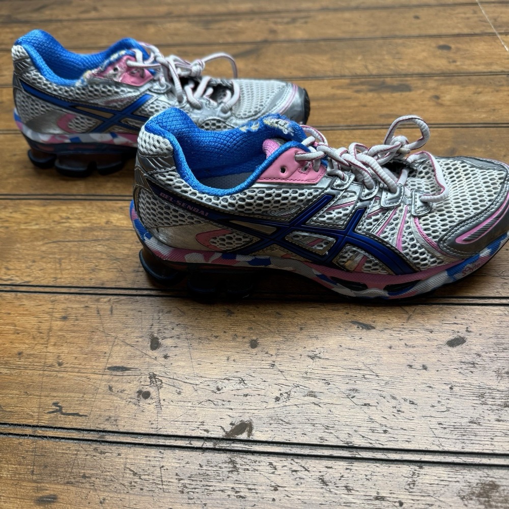 Asics Gel Venture 4 Gray Pink Blue‎ Shoes Sneakers All Terrain Womens Size 6